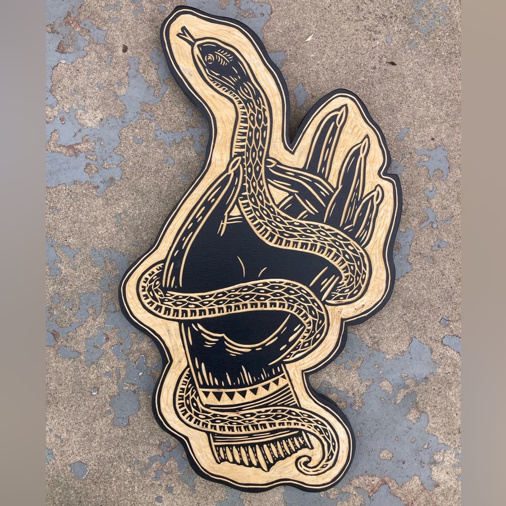 Original Woodcut Hand Snake Wall Art So Cool